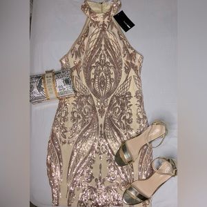 Rose Gold Sequin Bling Bodycon Dress